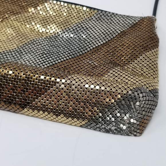 Delill Metal Mesh Crossbody Bag Vintage 80s Color block Stripes Silver Bronze - Picture 3 of 10